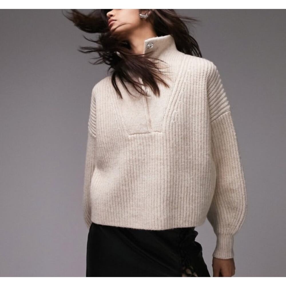 Topshop Knit Snap Collar Long Sleeve Sweater US Women's 8